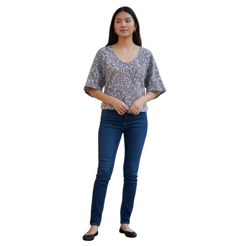 FOREVER JADE Women’s Short Sleeve Wide Cut Crop Blouse with Vine Print size M